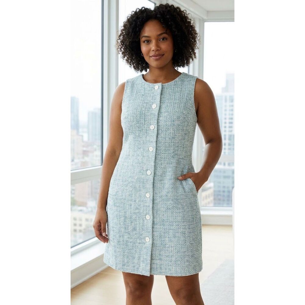 J.Crew Mint Tweed Shift Dress Boucle Sheath Pockets Preppy Workwear Size 10